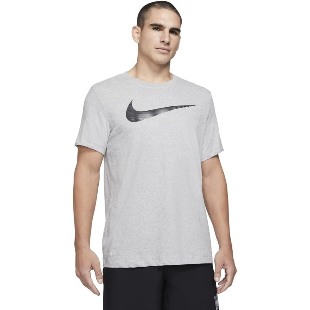 Nike Shirt Mens Medium Gray Heather Black Swoosh Sportswear DriFit New Tee *FLAW